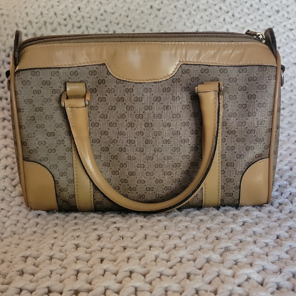 Vintage Gucci Tan and Brown Leather Handbag